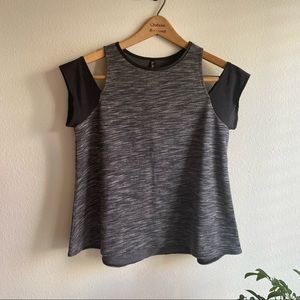 Lukka Lux Open Shoulder Workout Activewear Top Shirt Black Grey Revolve